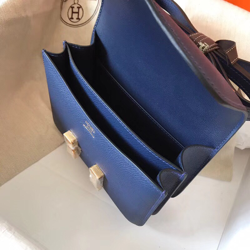 Hermes Constance 24cm Shoulder Bag In Deep Blue Epsom Leather